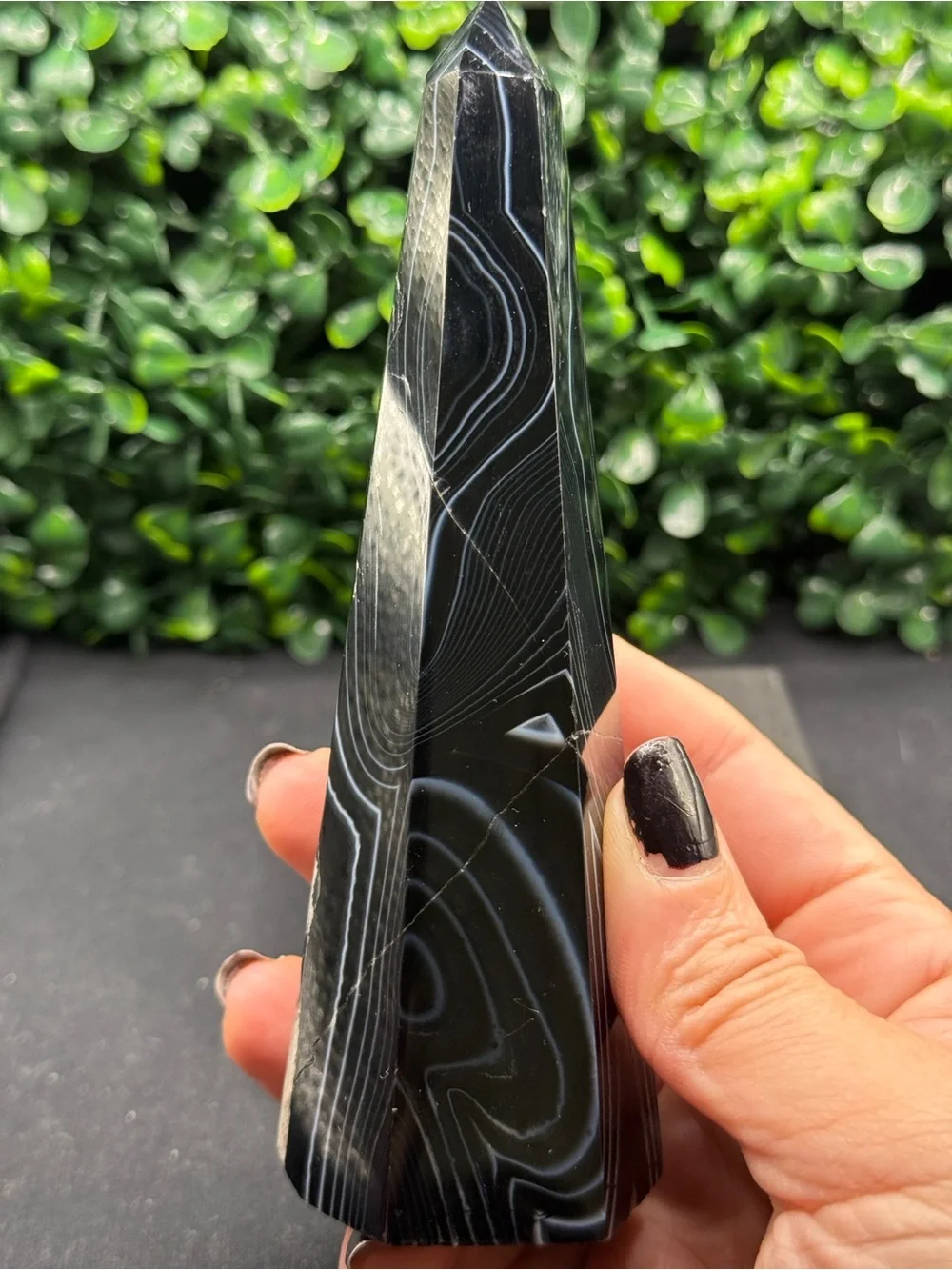Black Banded Agate & Quartz Towers Obelisk
